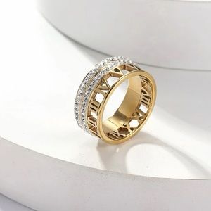 GP SS Roman numeral ring band with rhinestones